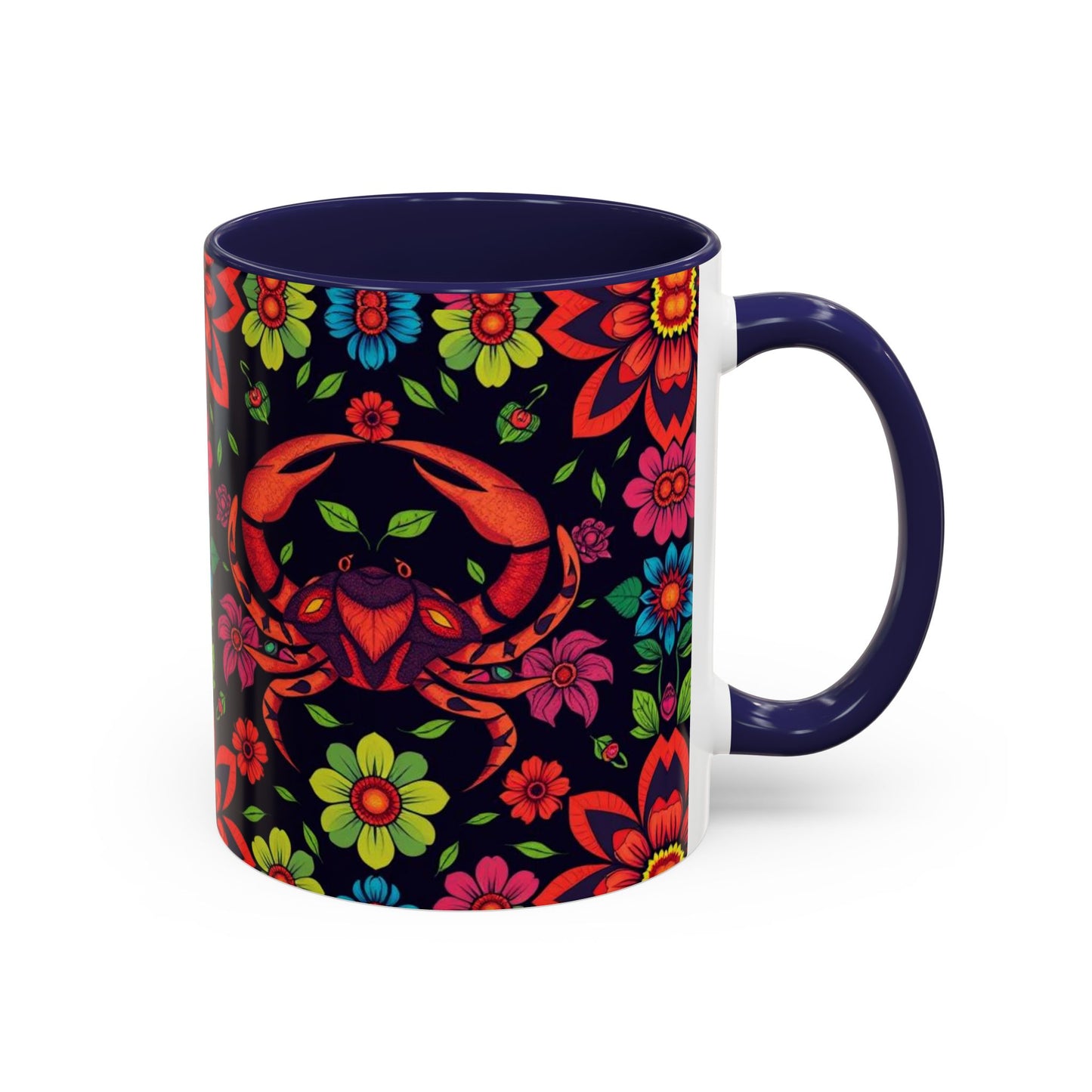 Accent Coffee Mug, Cancer, Zodiac v4, Flower Pattern, (11, 15oz)