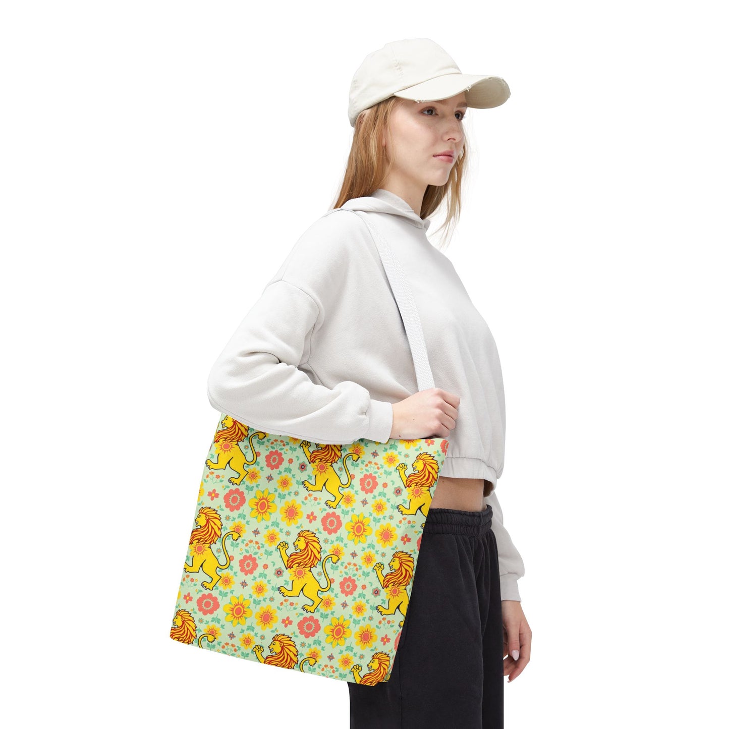 Tote Bag, (AOP), Leo, Zodiac v2, Flower Pattern