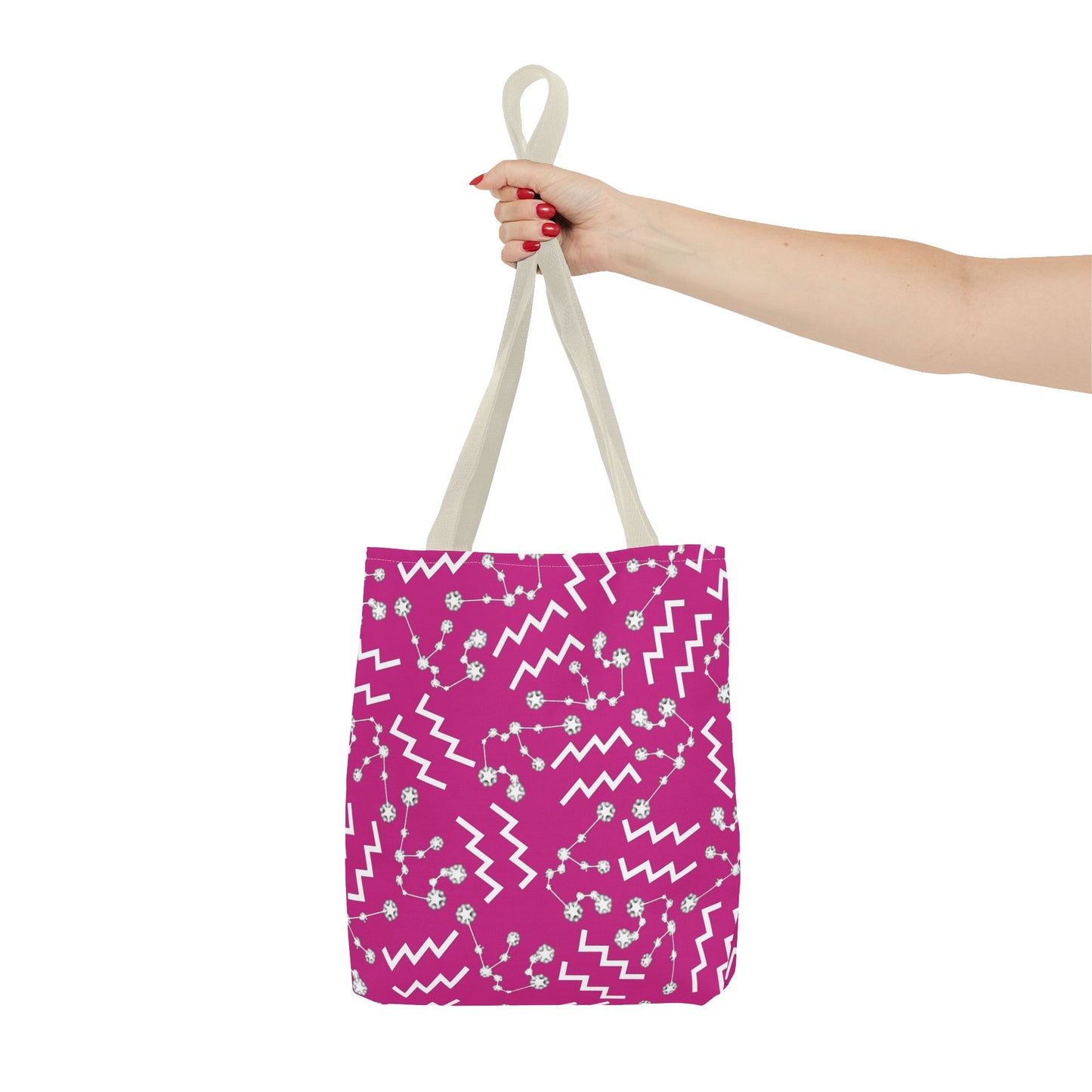 Tote Bag, Aquarius Zodiac Sign, AOP, (Pink, White)