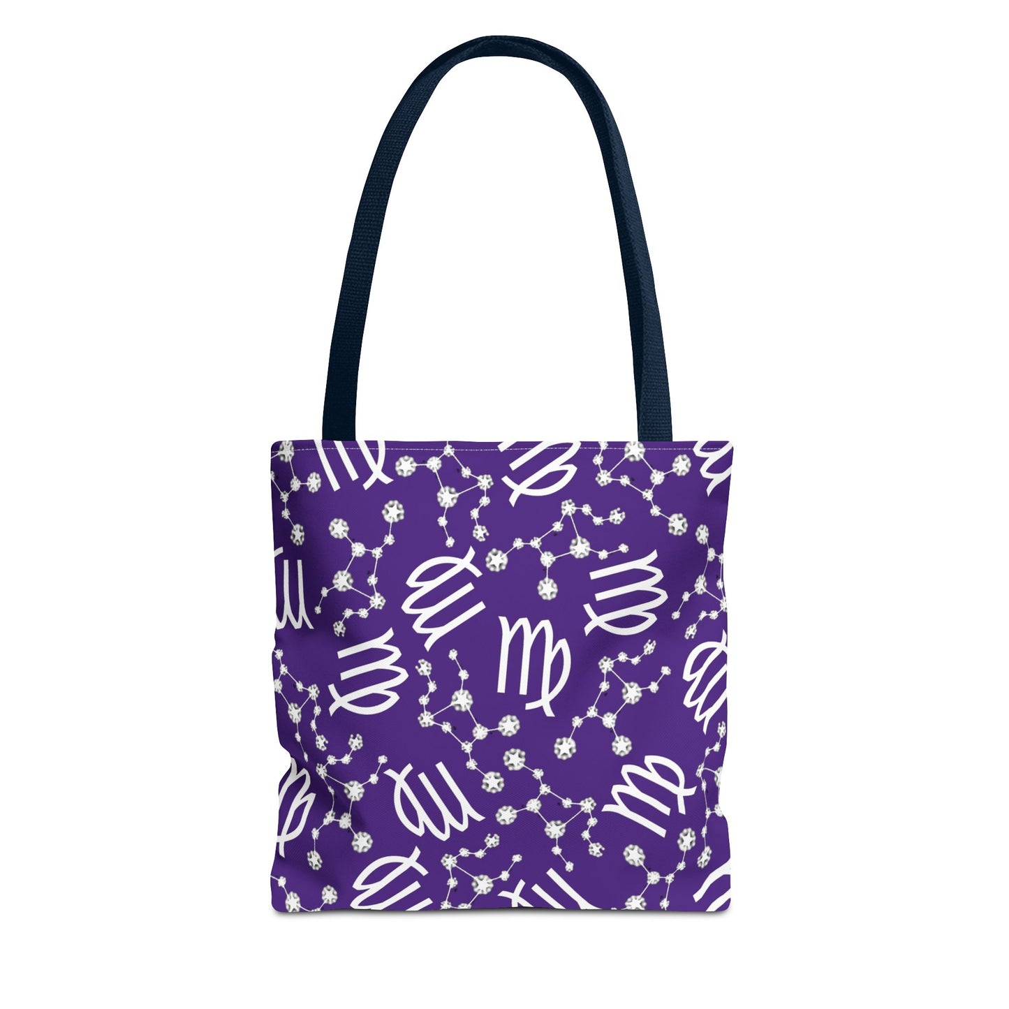 Tote Bag, Virgo Zodiac Sign, AOP, (Purple, White)