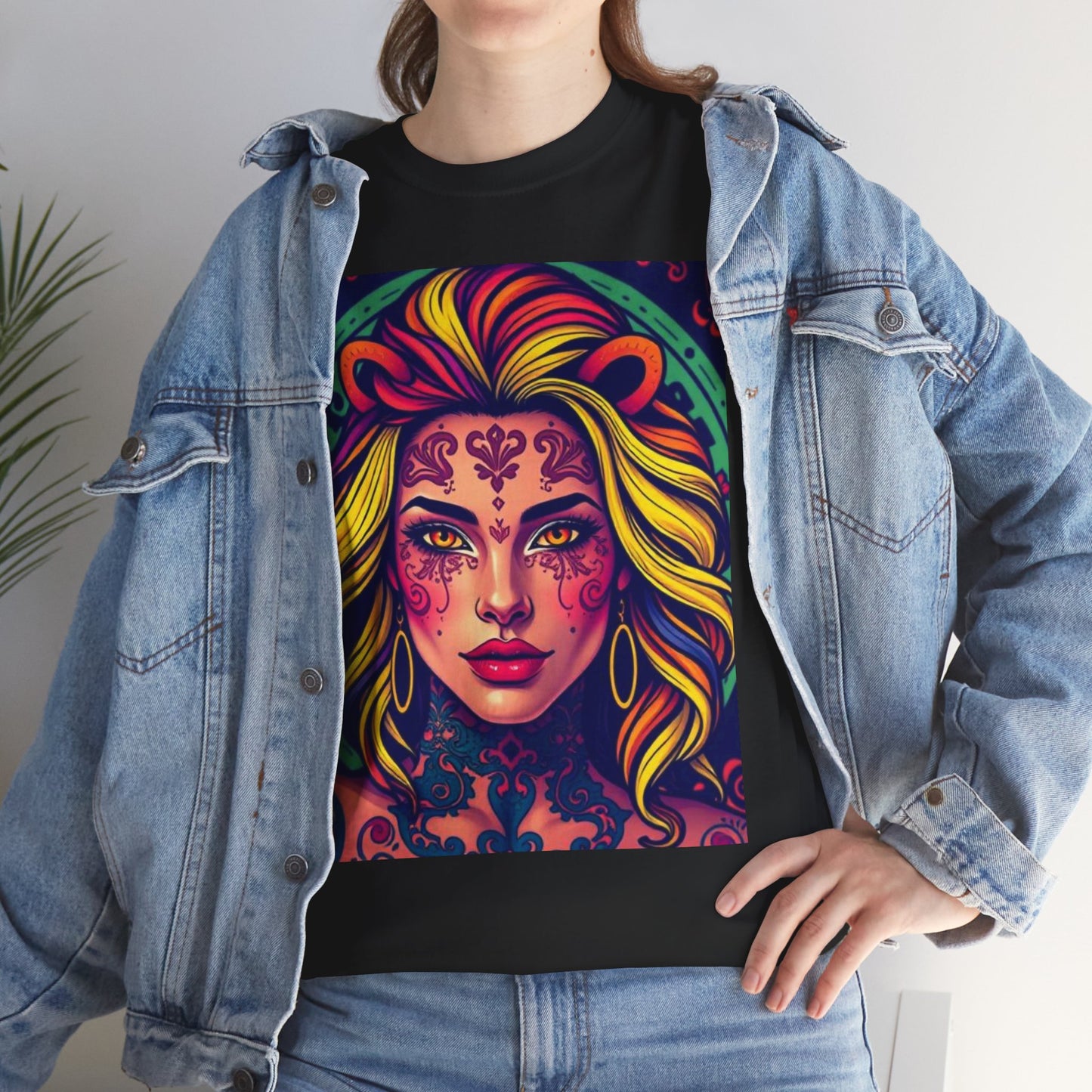 Unisex Heavy Cotton T-Shirt, Leo, Zodiac v1, Sexy Art
