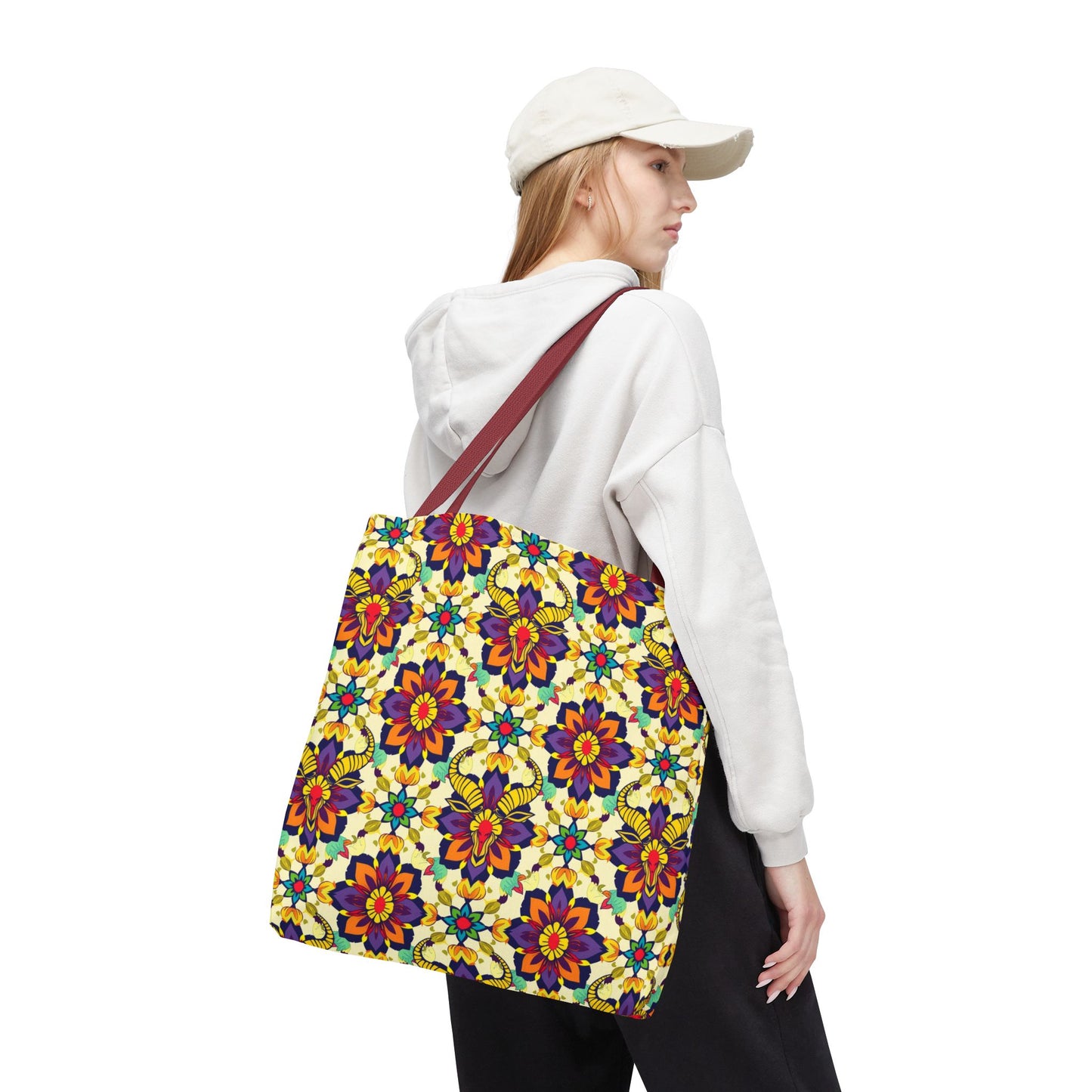 Tote Bag, (AOP), Taurus, Zodiac v5, Flower Pattern