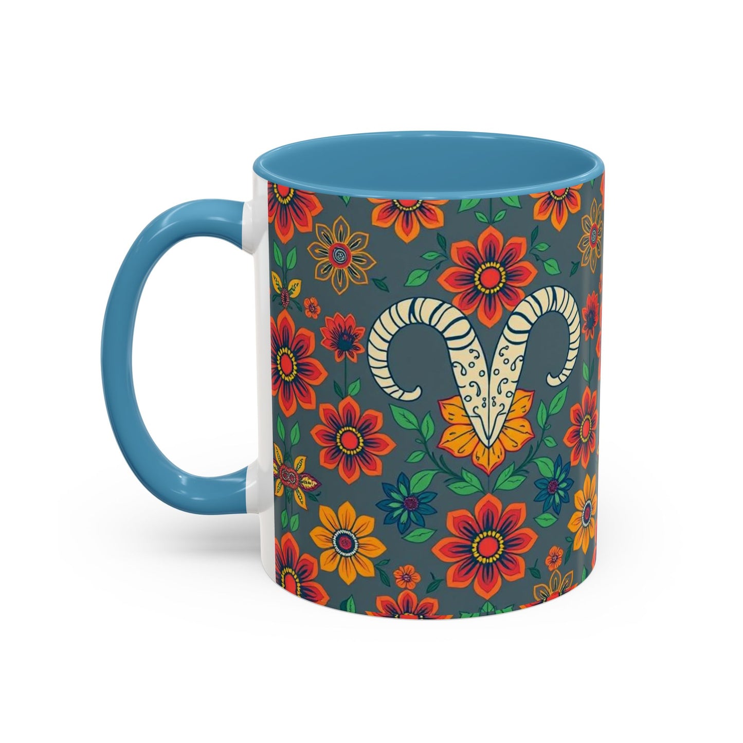 Accent Coffee Mug, Aries, Zodiac v4, Flower Pattern, (11, 15oz)