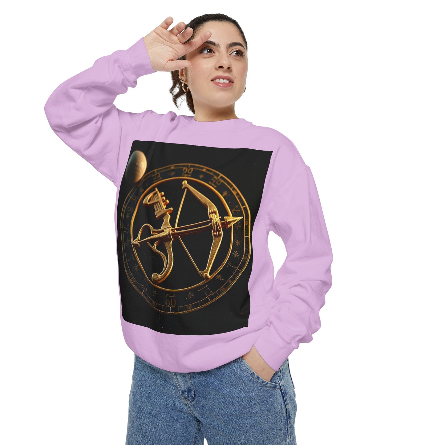 Garment-Dyed Sweatshirt, Unisex, Space Symbol Design, Sagittarius