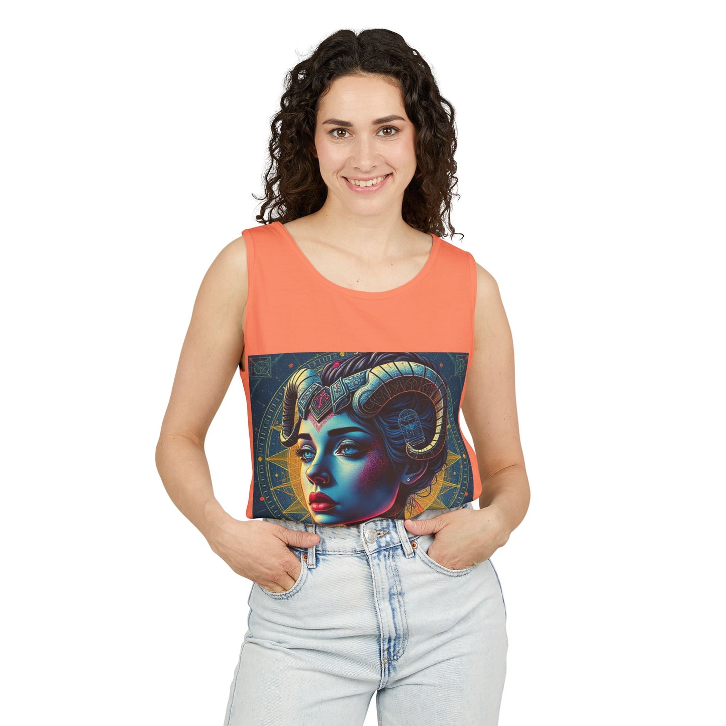 Unisex Garment-Dyed, Tank Top, Aries Design, Pop Art v1, 100% Ringspun US cotton