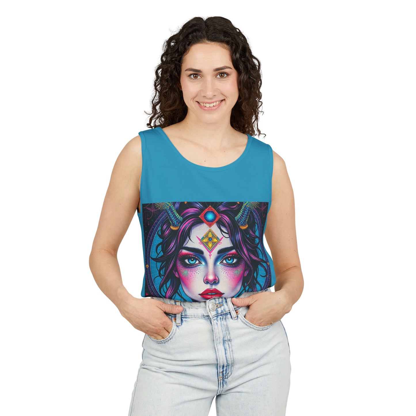 Unisex Garment-Dyed, Tank Top, Aquarius Design, Pop Art, 100% Ringspun US cotton