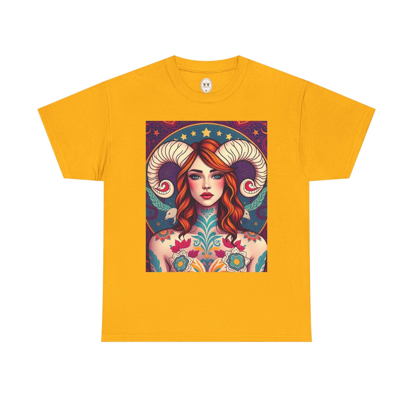 Unisex Heavy Cotton T-Shirt, Aries, Zodiac v1, Sexy Art