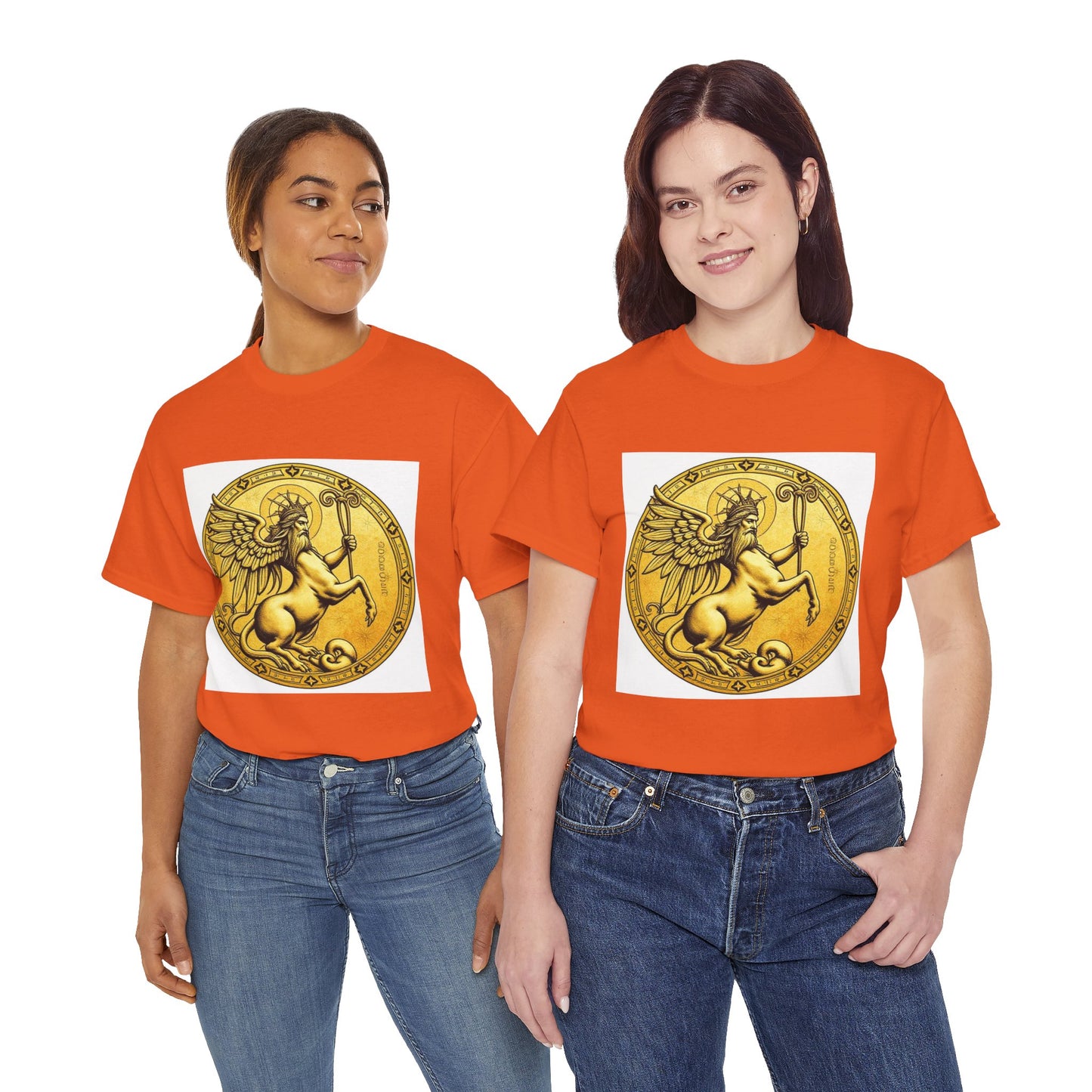 Unisex Heavy Cotton T-Shirt, Golden Angel Coin, Virgo Zodiac Design