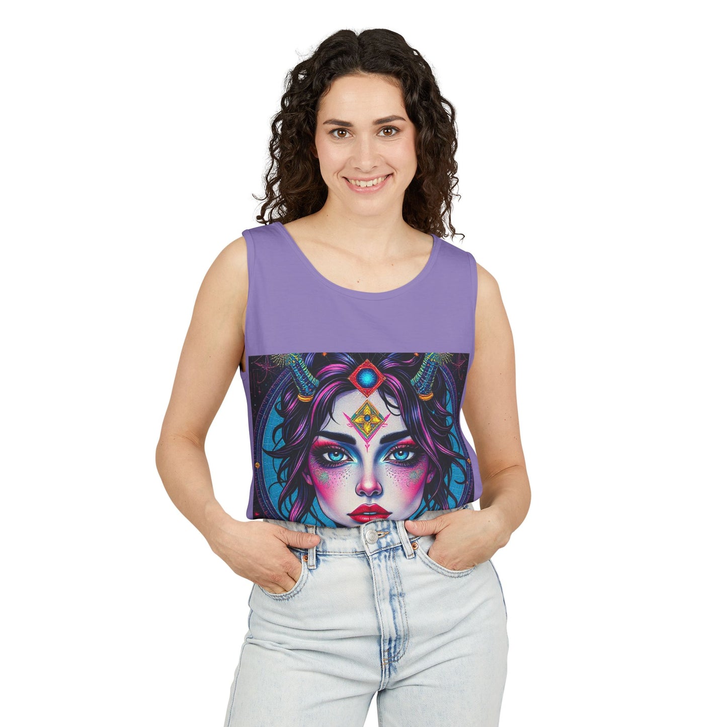 Unisex Garment-Dyed, Tank Top, Aquarius Design, Pop Art, 100% Ringspun US cotton
