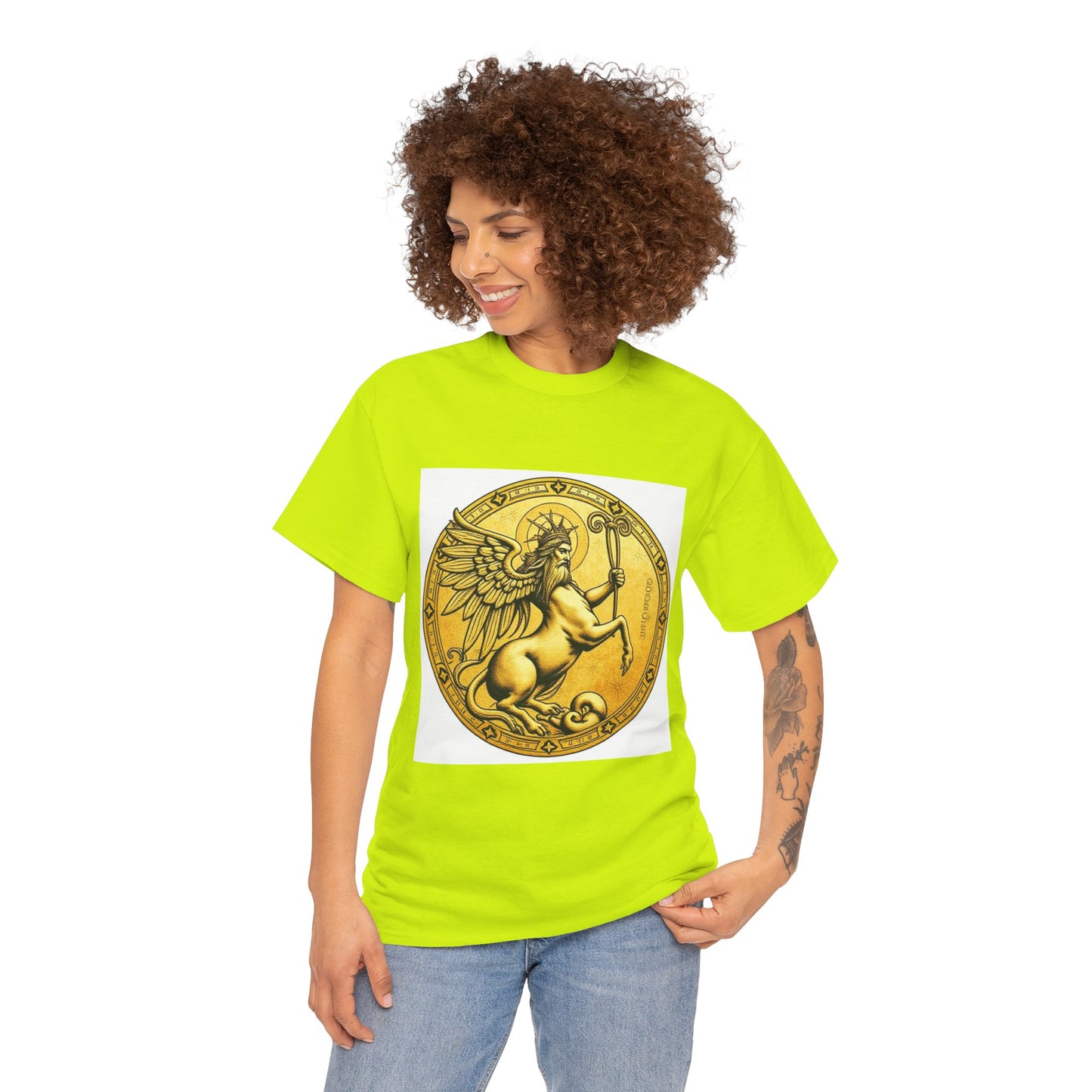 Unisex Heavy Cotton T-Shirt, Golden Angel Coin v1, Virgo Zodiac Design