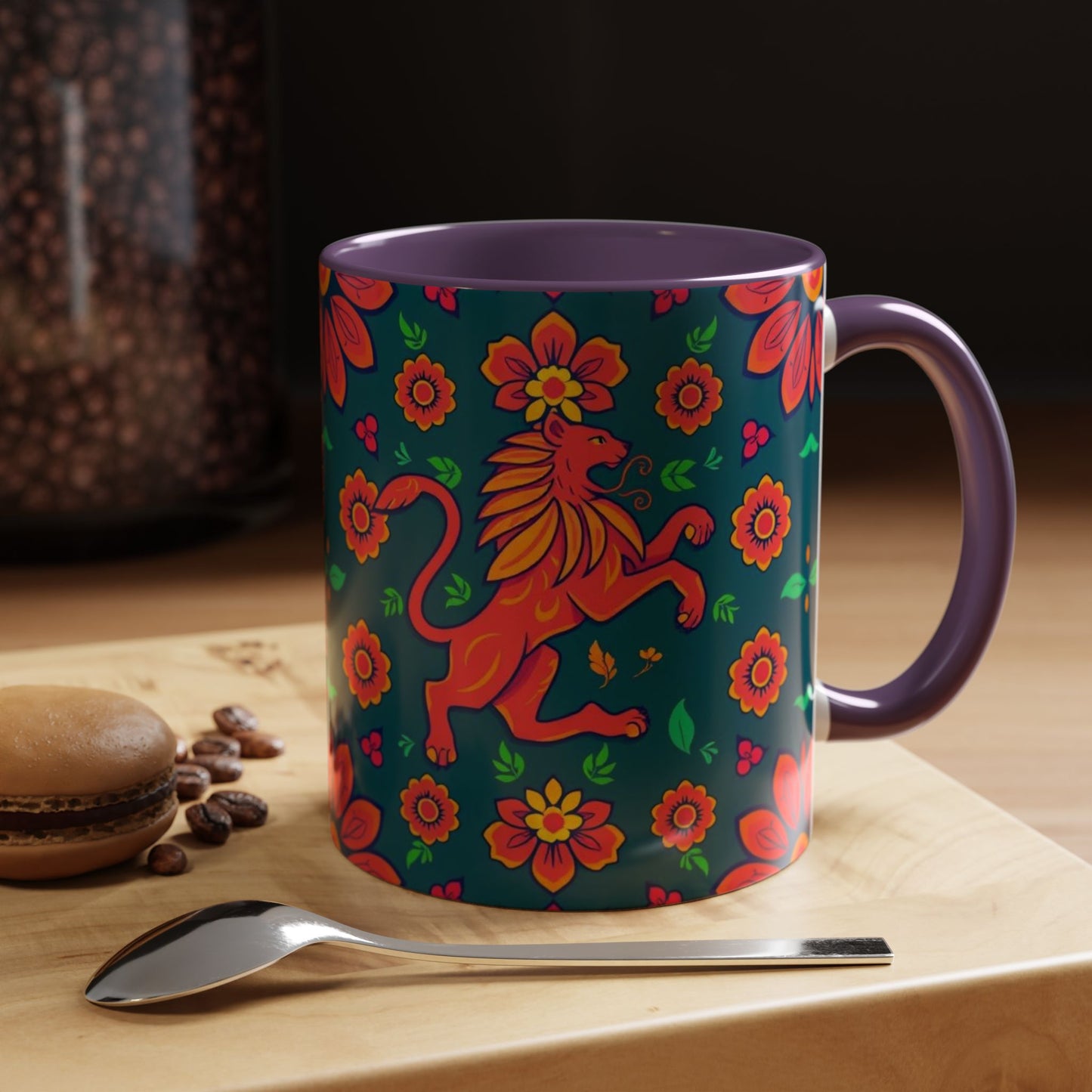 Accent Coffee Mug, Leo, Zodiac v1, Flower Pattern, (11, 15oz)