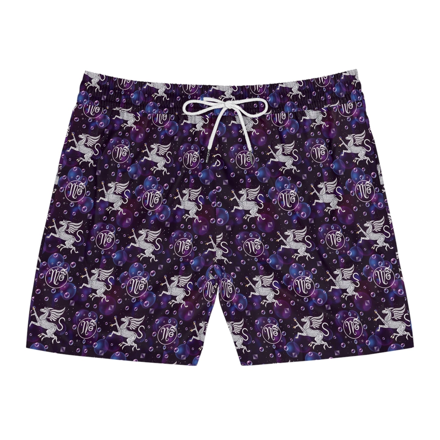Men's Mid-Length Swim Shorts, (AOP), Virgo, Zodiac, Bubble Pattern