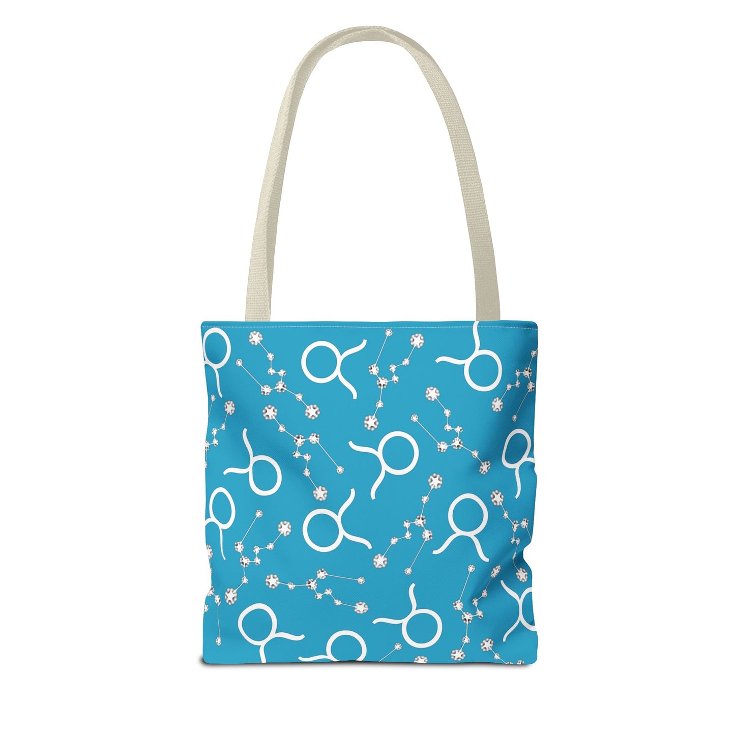 Tote Bag, Taurus Zodiac Sign, AOP, (Turquoise, White)