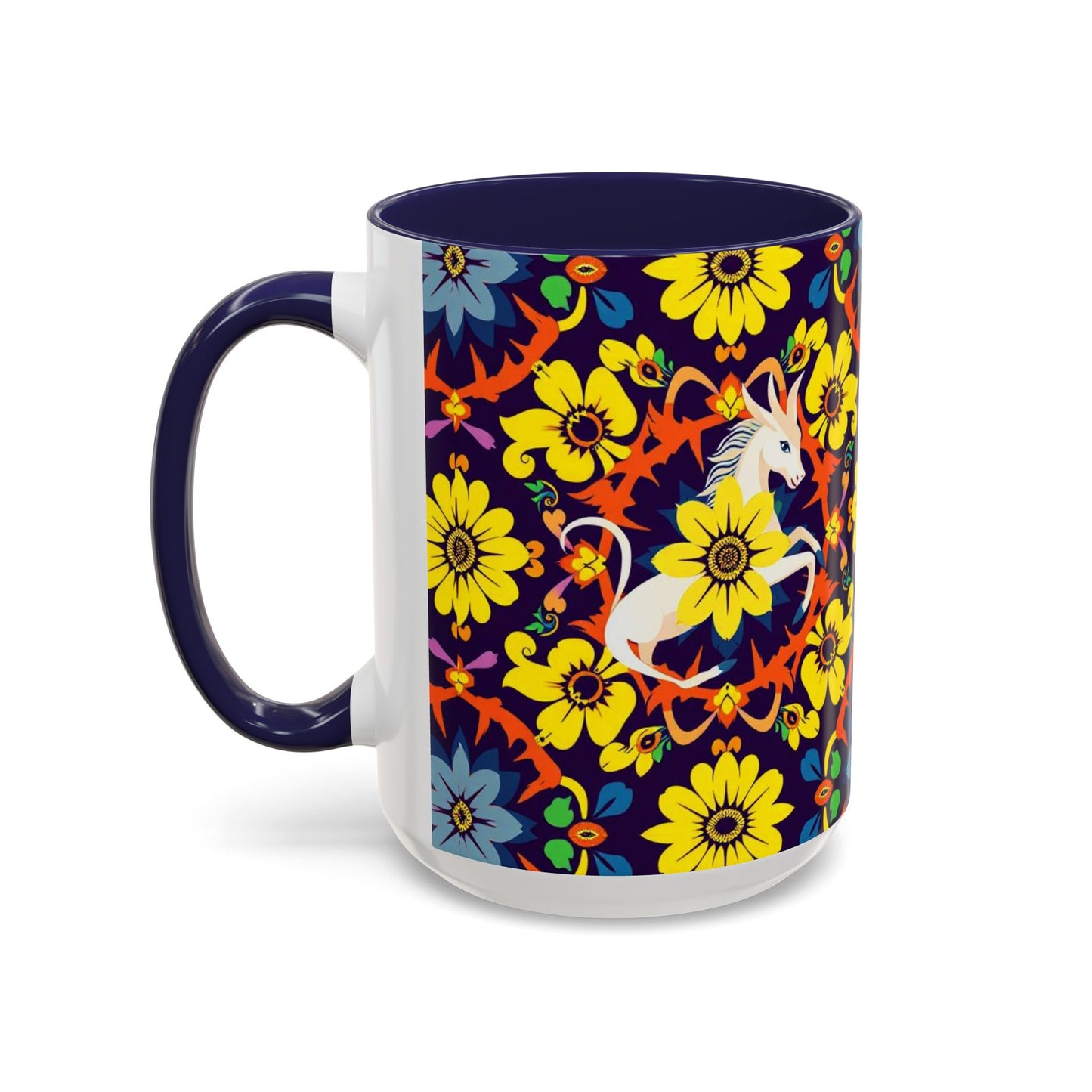 Accent Coffee Mug, Aquarius, Zodiac v1, Flower Pattern, (11, 15oz)