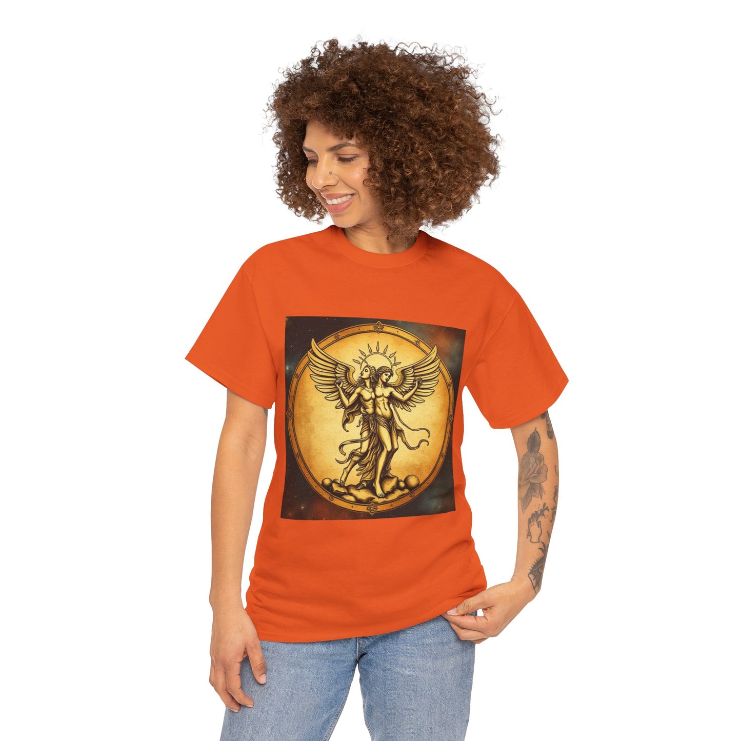 Unisex Heavy Cotton T-Shirt, Angel Twin, Gemini Zodiac Design