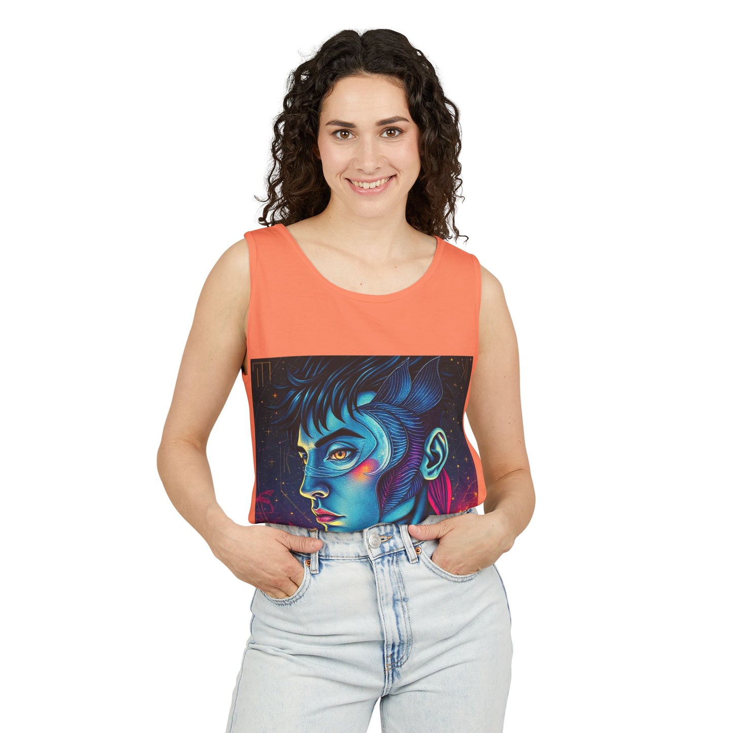 Unisex Garment-Dyed, Tank Top, Pisces Design, Pop Art v1, 100% US cotton