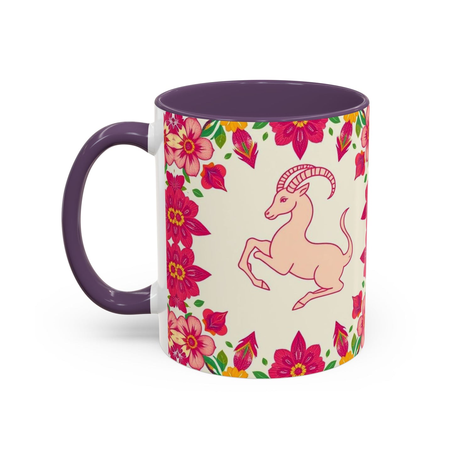 Accent Coffee Mug, Capricorn, Zodiac v2, Flower Pattern, (11, 15oz)