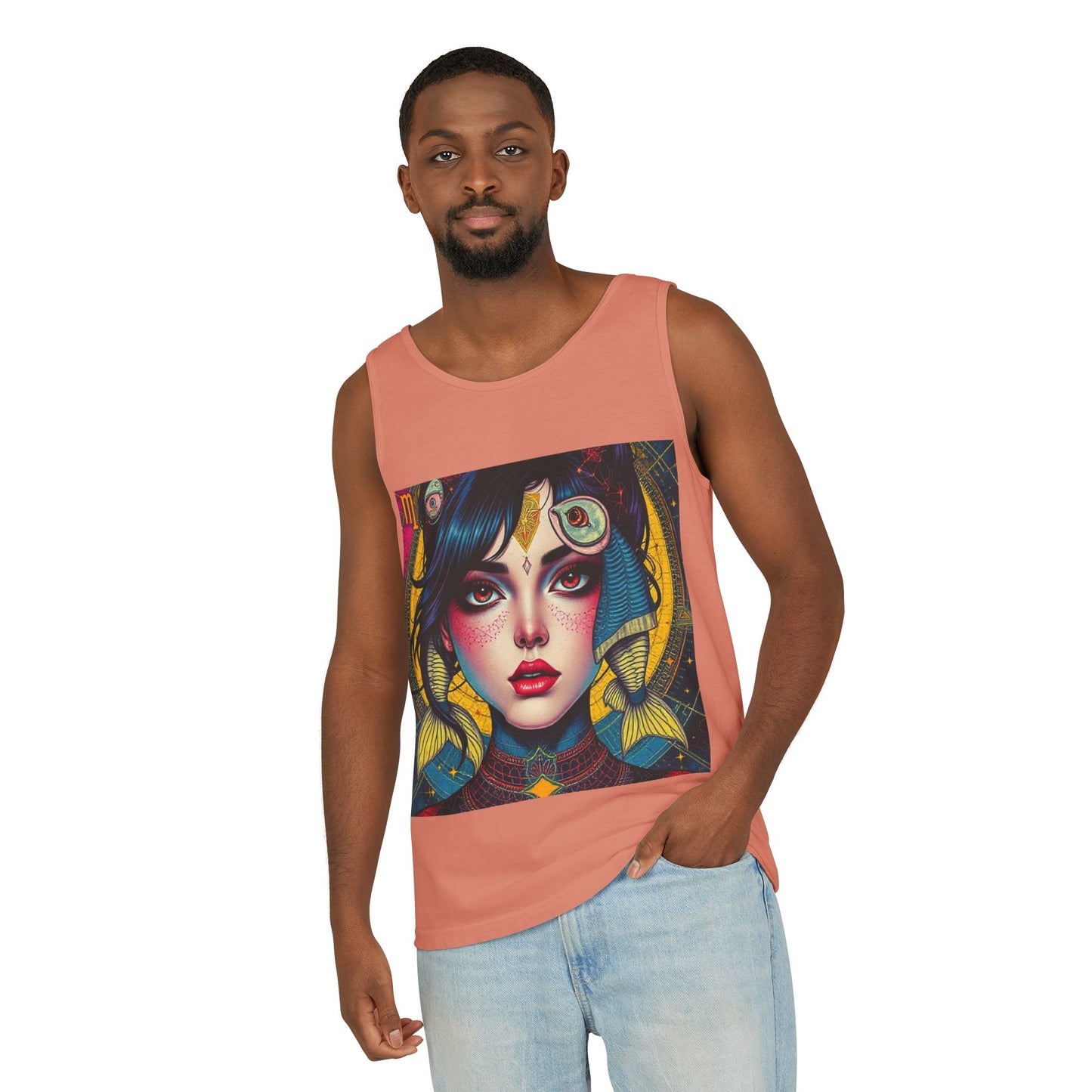 Unisex Garment-Dyed, Tank Top, Pisces Design, Pop Art, 100% US cotton