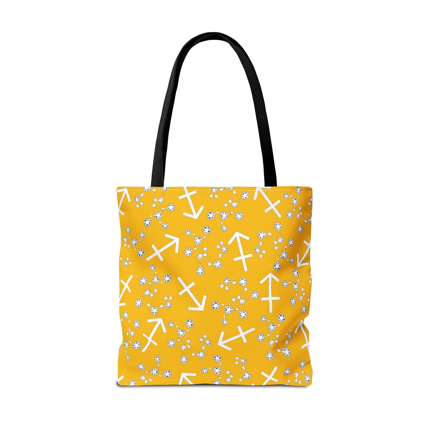 Tote Bag, Sagittarius Zodiac Sign, AOP, (Yellow, White Print)