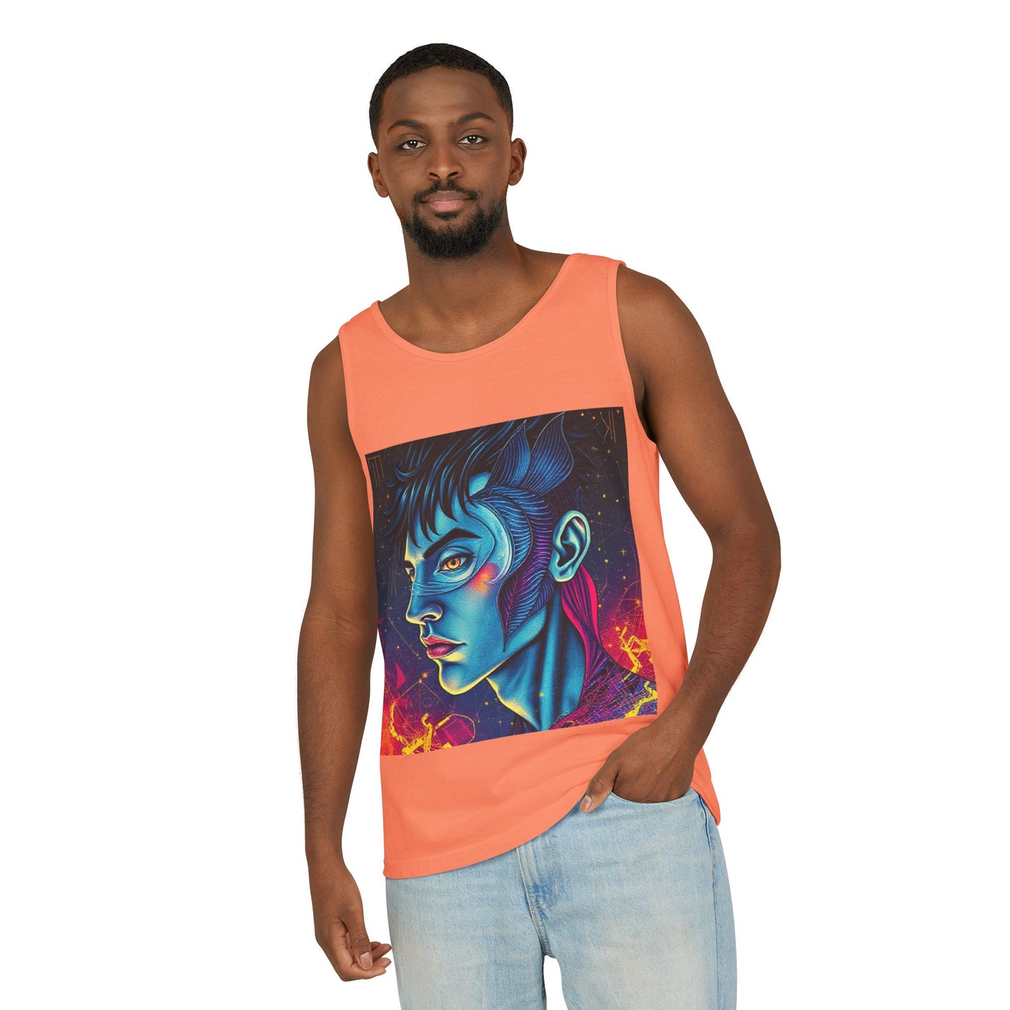 Unisex Garment-Dyed, Tank Top, Pisces Design, Pop Art v1, 100% US cotton