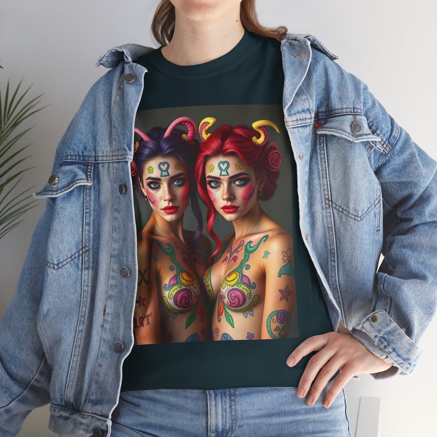 Unisex Heavy Cotton T-Shirt, Gemini, Zodiac v3, Sexy Art