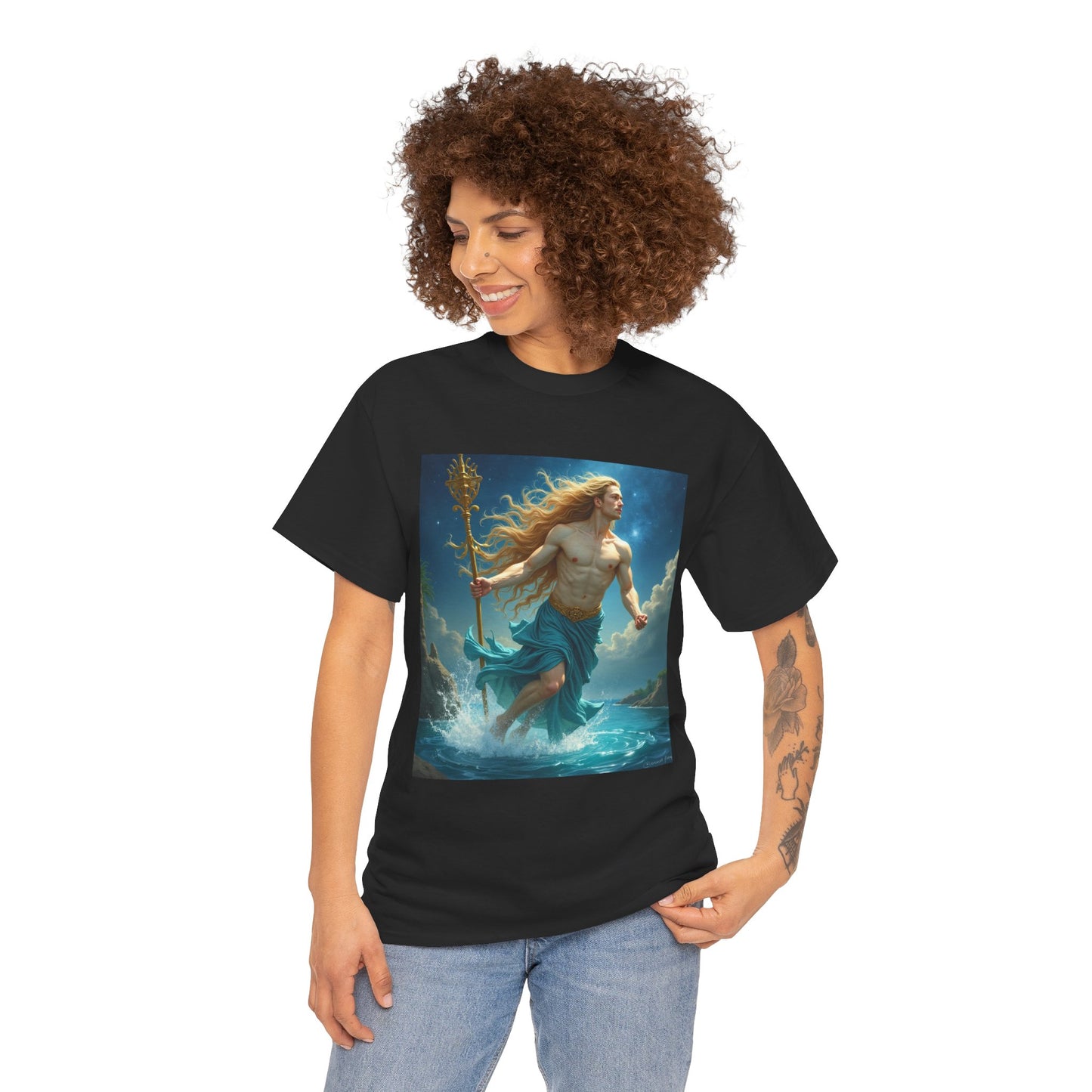 Unisex Heavy Cotton T-Shirt, Aquarius God 4v, Zodiac Design