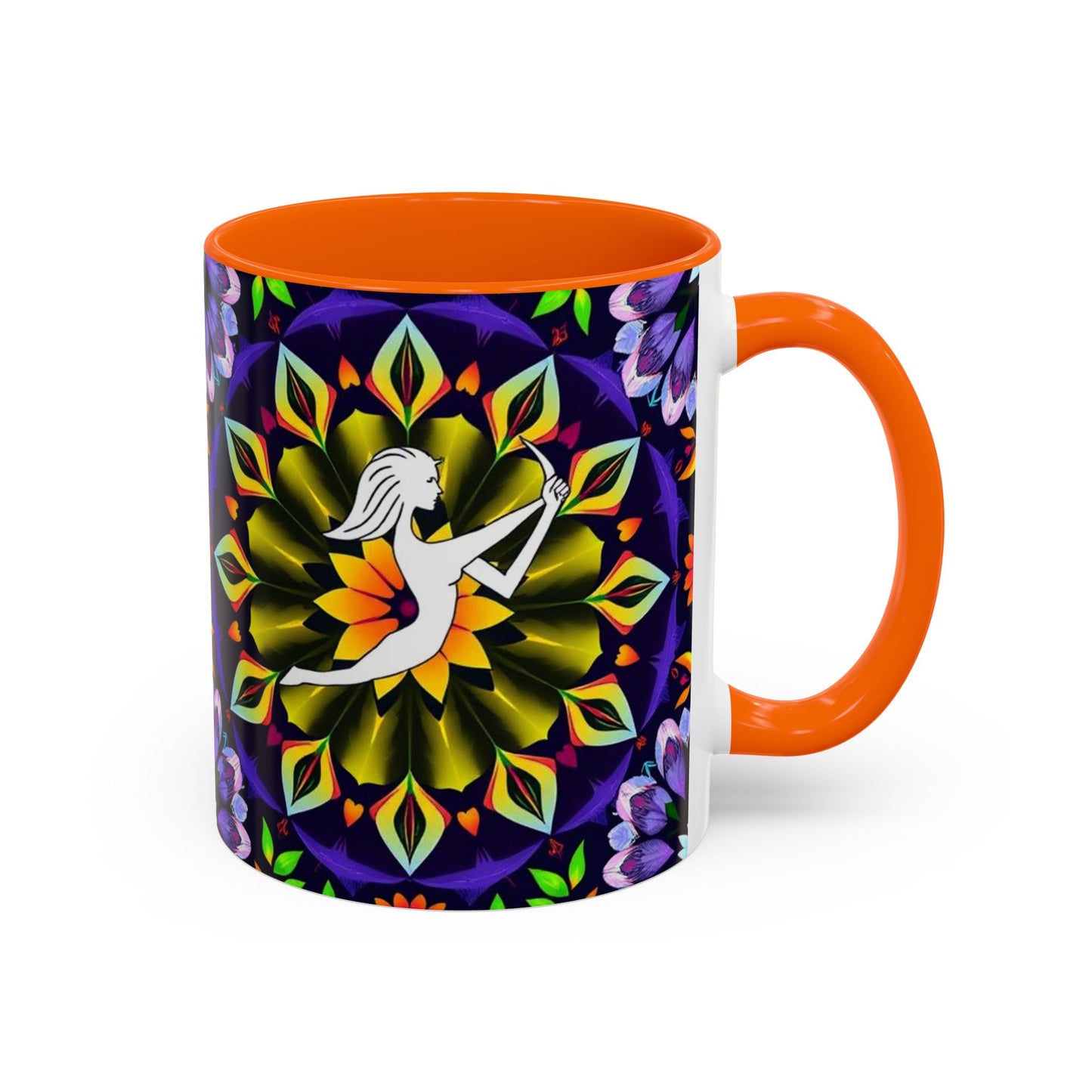 Accent Coffee Mug, Sagittarius, Zodiac v1. Flower Pattern, (11, 15oz)