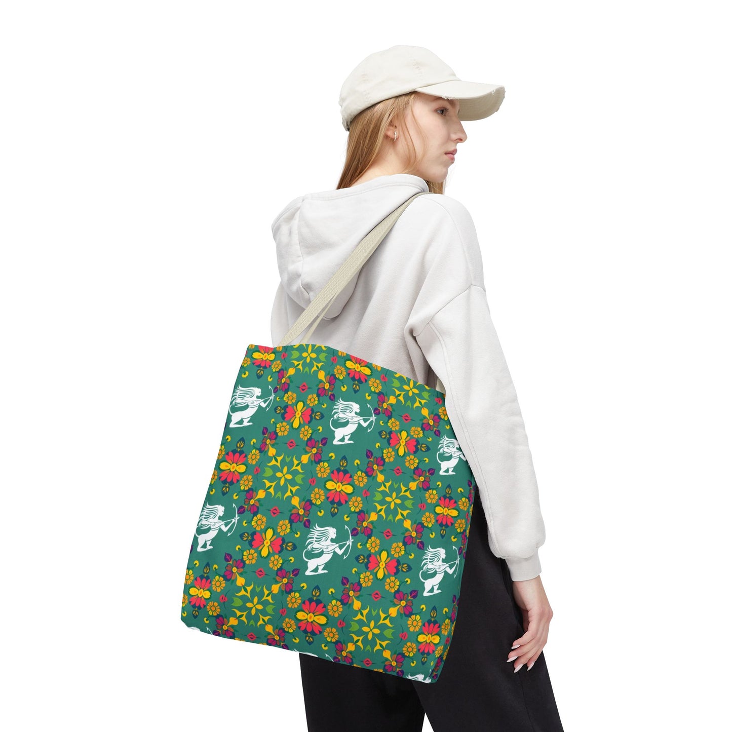 Tote Bag, (AOP), Sagittarius, Zodiac v6, Flower Pattern