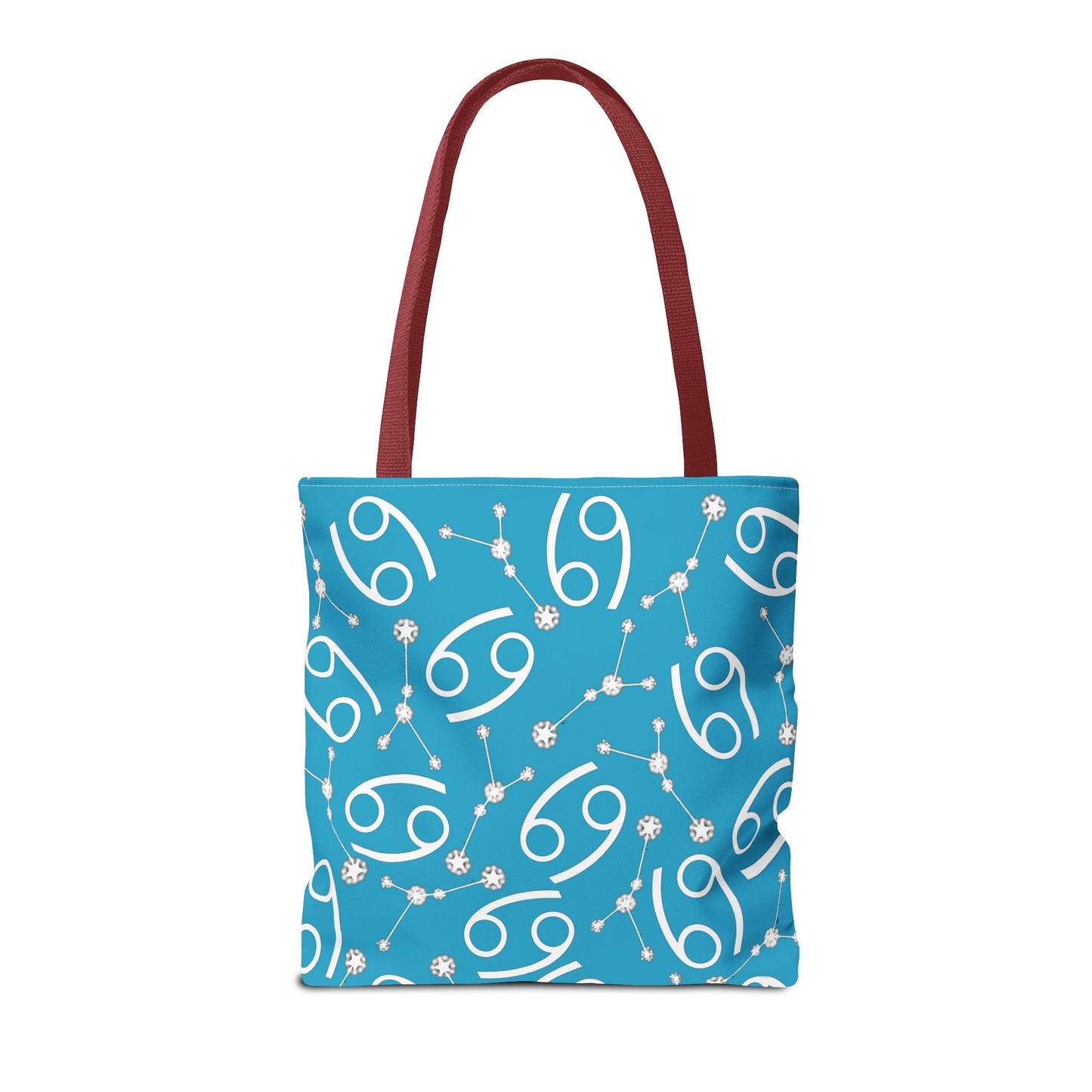 Tote Bag, Cancer Zodiac Sign, AOP, (Turquoise, White)