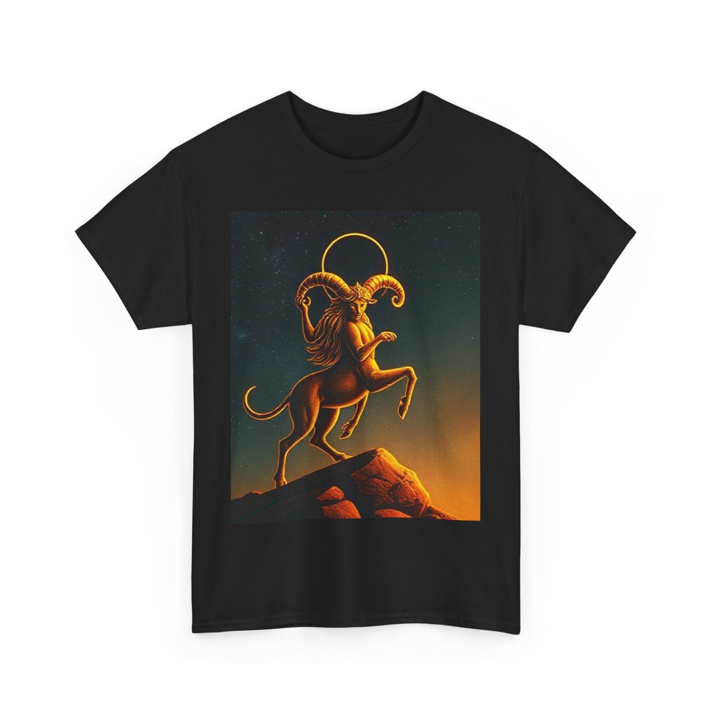 Unisex Heavy Cotton T-Shirt, Mountain Top 1v, Aries Zodiac Design