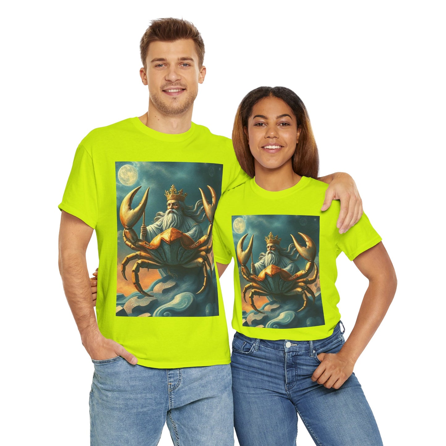 Unisex Heavy Cotton T-Shirt, Crustacean King v1, Cancer Zodiac Design