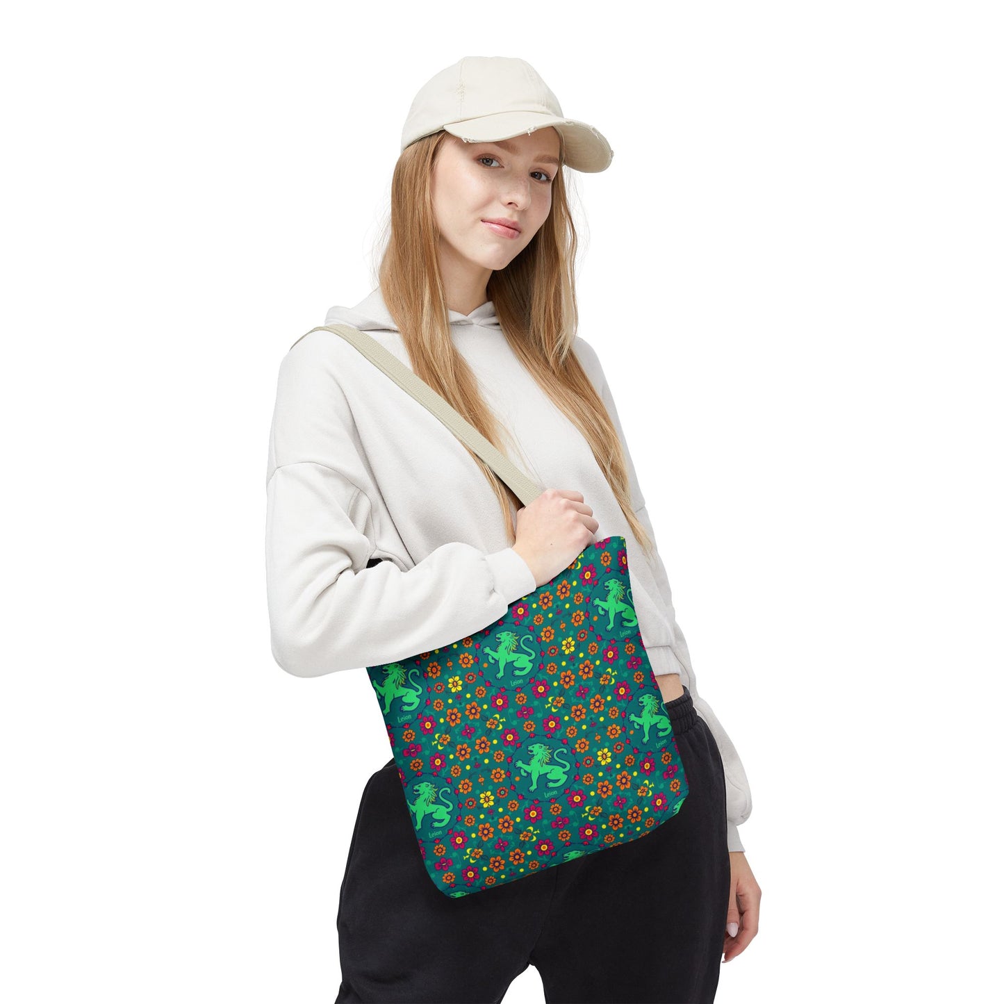 Tote Bag (AOP), Leo, Zodiac v1, Flower Pattern
