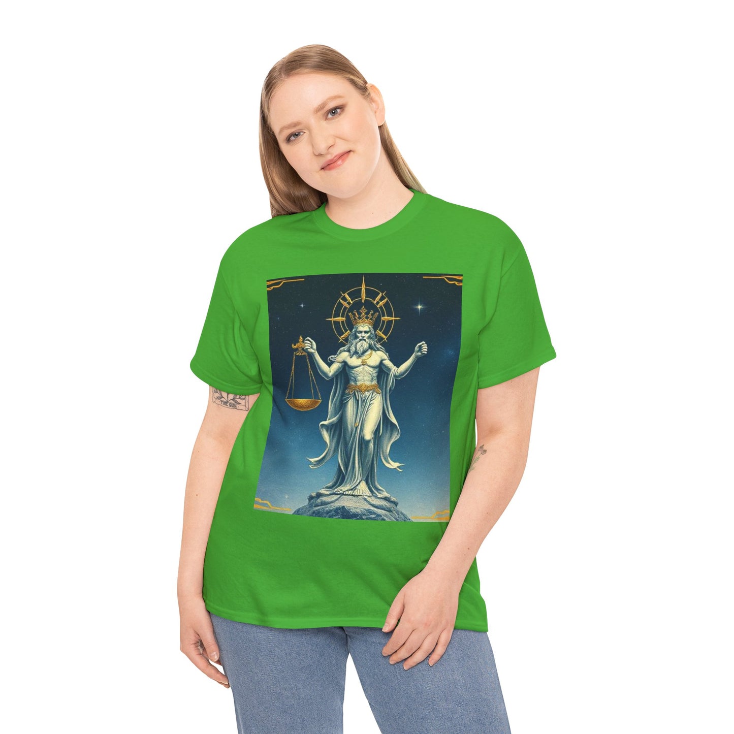 Unisex Heavy Cotton T-Shirt, Space, Libra God, Zodiac Design