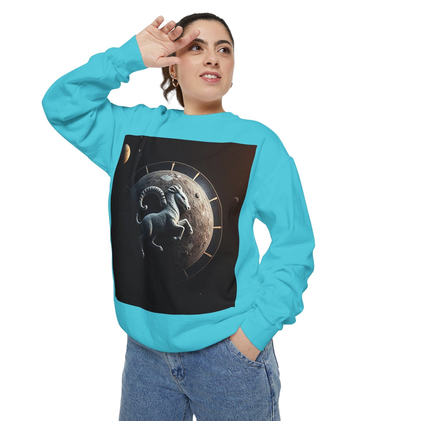 Garment-Dyed Sweatshirt, Unisex, Space Animal Design, Aries