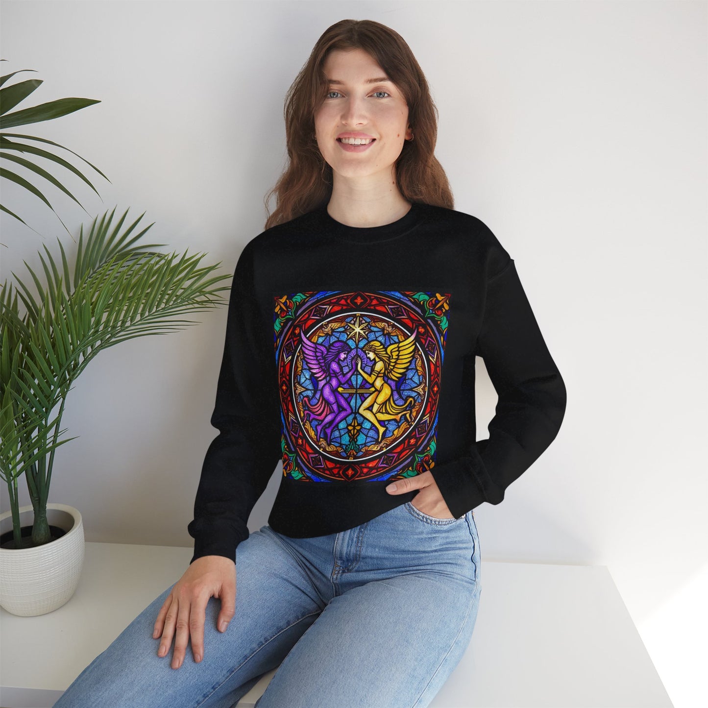 Unisex Heavy Blend™ Crewneck Sweatshirt, Glass, Gemini Zodiac Design
