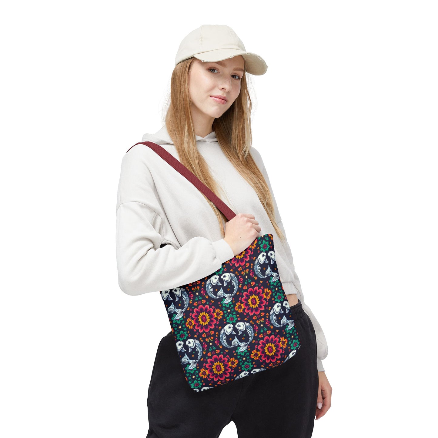 Tote Bag (AOP), Pisces, Zodiac v1, Flower Pattern