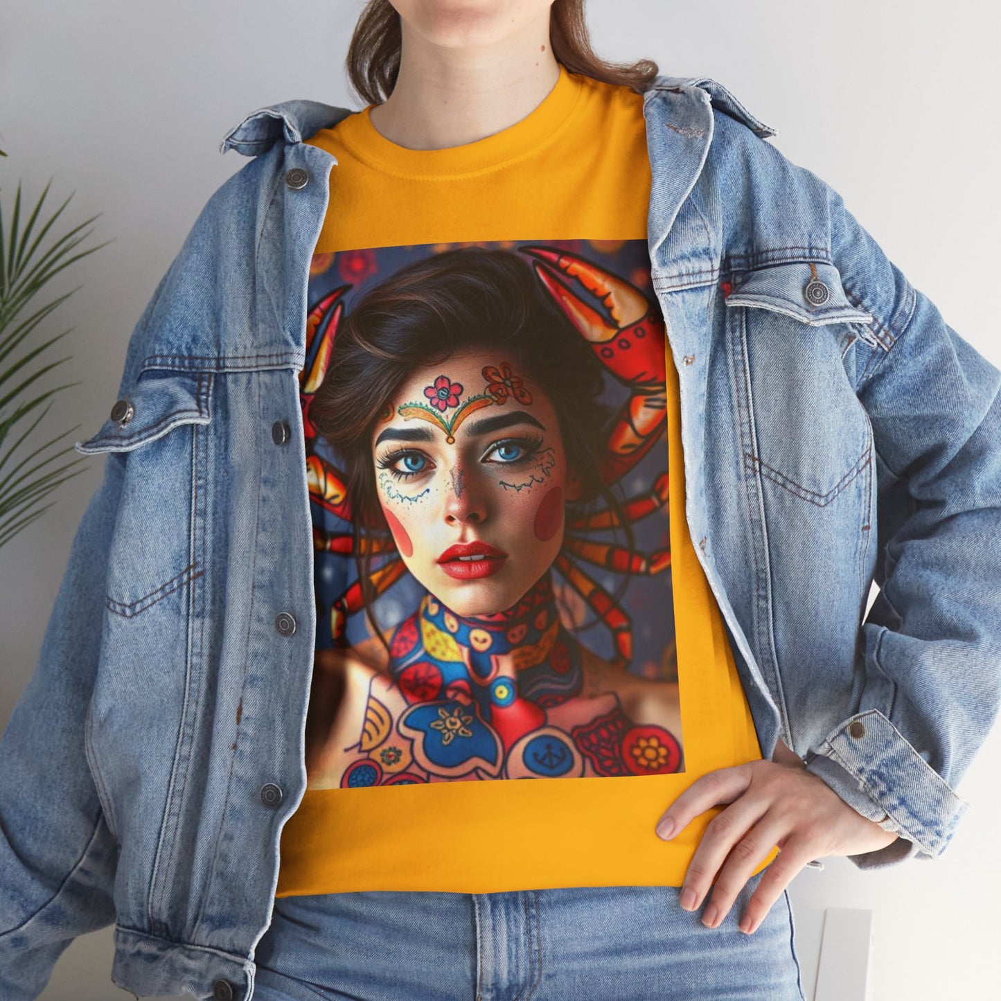 Unisex Heavy Cotton T-Shirt, Cancer, Zodiac v1, Sexy Art