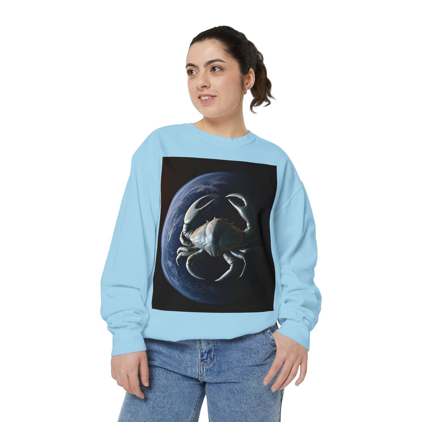 Garment-Dyed Sweatshirt, Unisex, Space Animal Design, Cancer