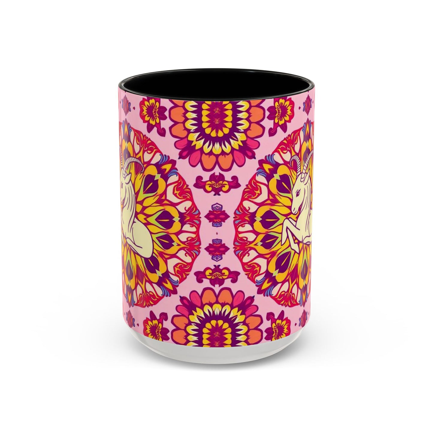 Accent Coffee Mug, Capricorn, Zodiac v3, Flower Pattern, (11, 15oz)