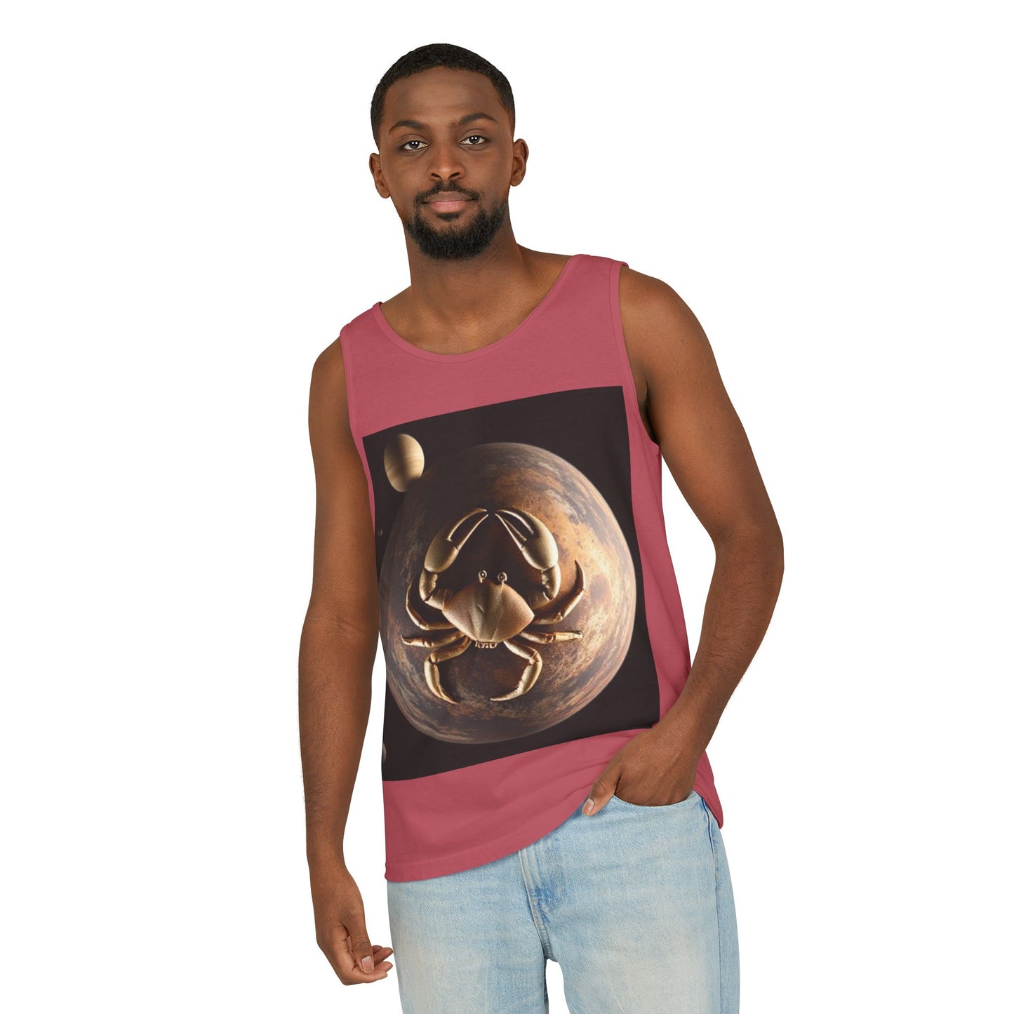 Unisex Garment-Dyed, Tank Top, Cancer Design, Planet Crab v1, 100% US cotton