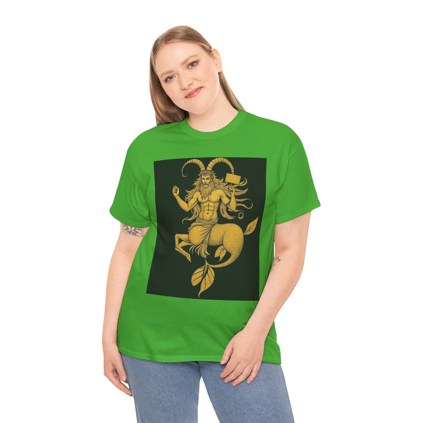 Unisex Heavy Cotton T-Shirt, Capricorn God, Zodiac Design