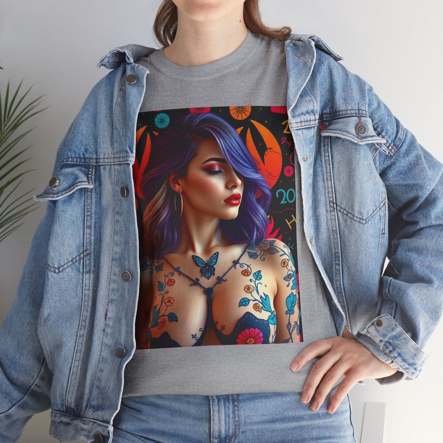 Unisex Heavy Cotton T-Shirt, Cancer, Zodiac, Sexy Art