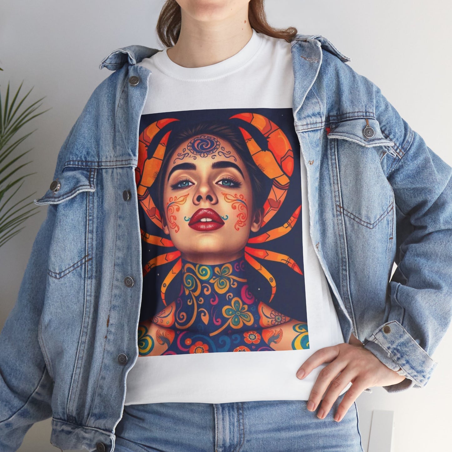 Unisex Heavy Cotton T-Shirt, Cancer, Zodiac v2, Sexy Art
