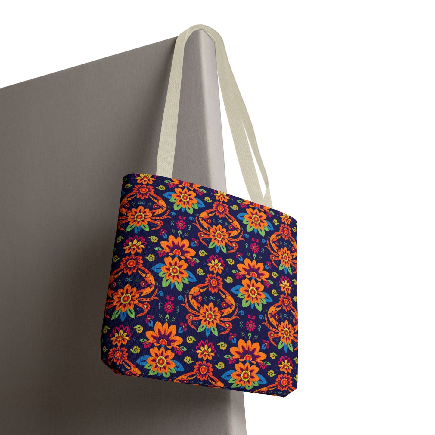 Tote Bag, (AOP), Cancer, Zodiac v6, Flower Pattern