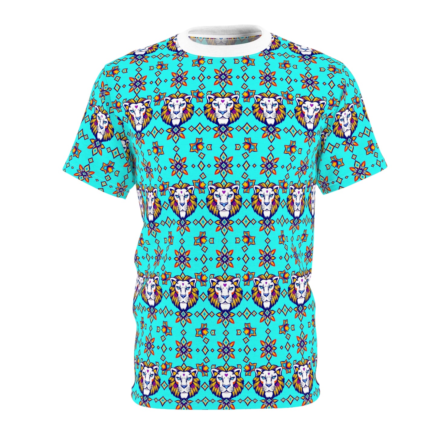 Unisex Cut & Sew T-Shirt, (AOP), Leo, Zodiac v4, Jewels Pattern