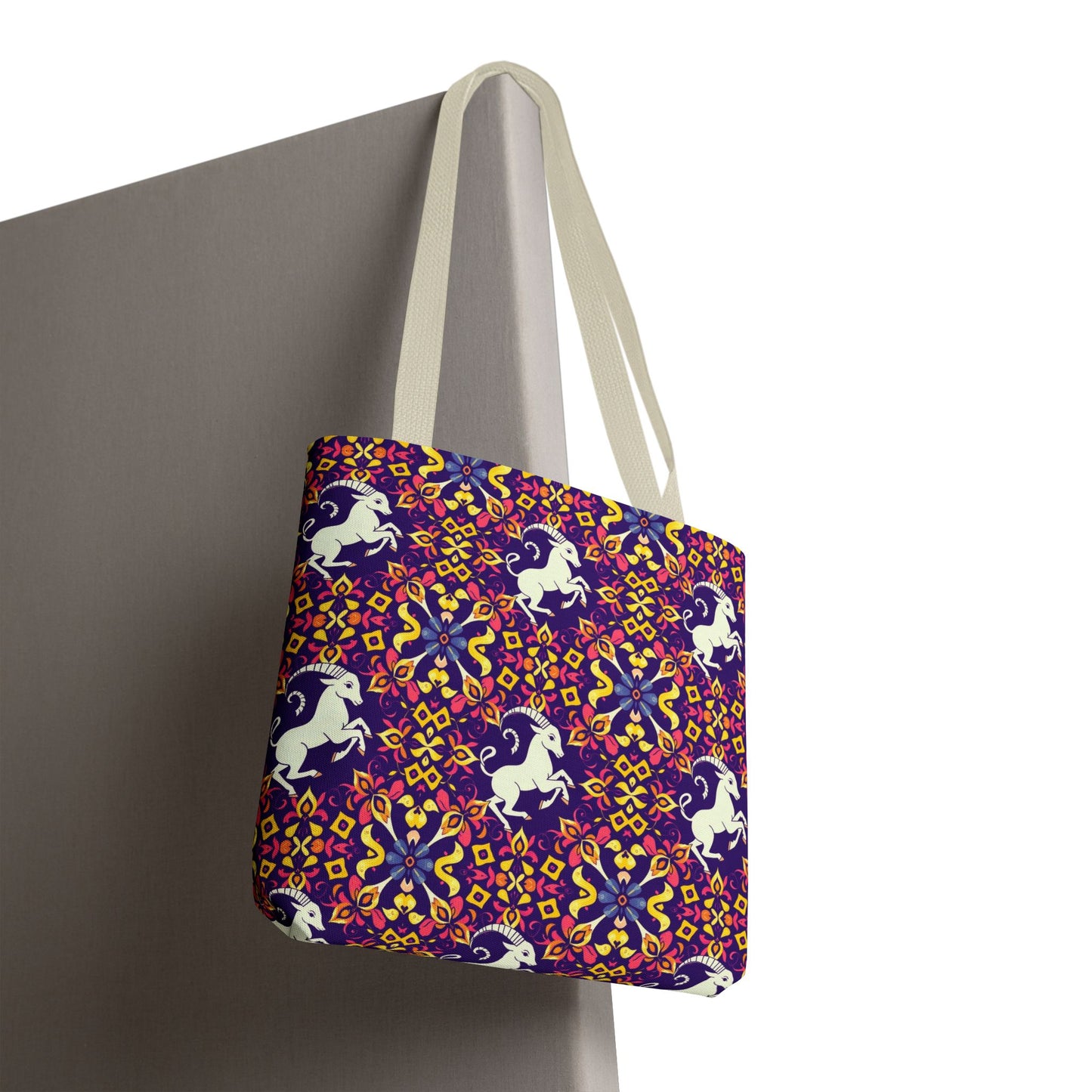 Tote Bag, (AOP), Capricorn, Zodiac v6, Flower Pattern