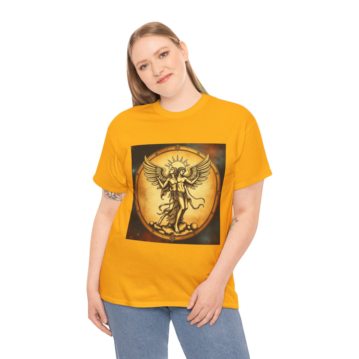 Unisex Heavy Cotton T-Shirt, Angel Twin, Gemini Zodiac Design