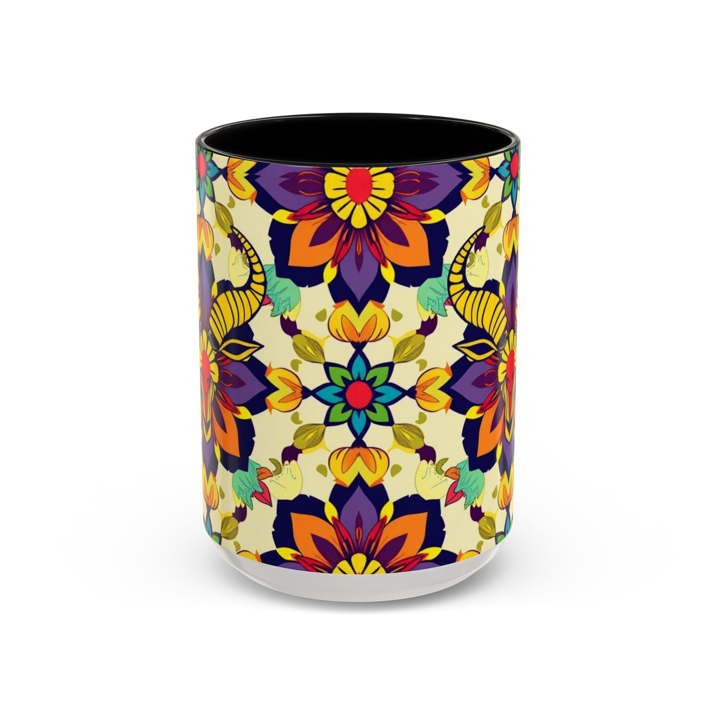 Accent Coffee Mug, Taurus, Zodiac v3. Flower Pattern, (11, 15oz)