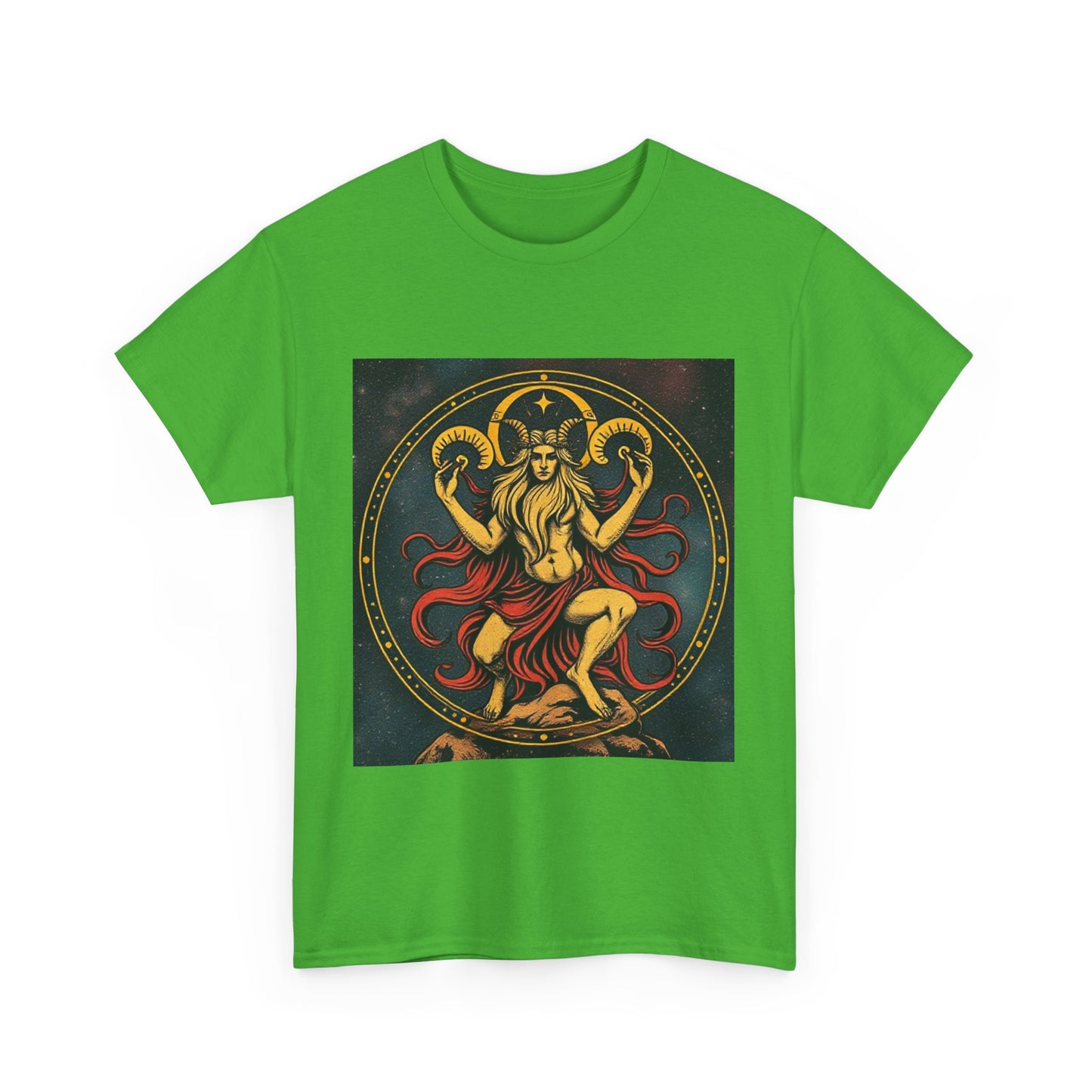 Unisex Heavy Cotton T-Shirt, Aries God 3v, Zodiac Design