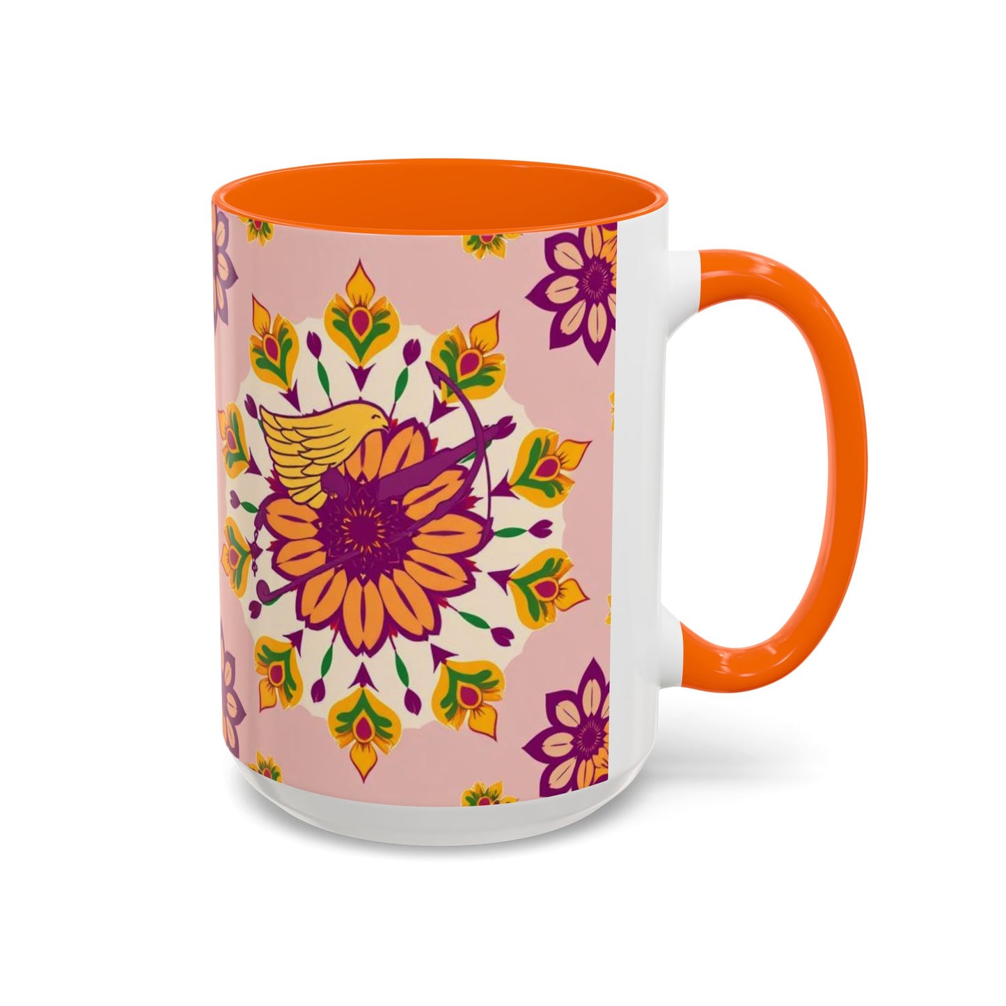 Accent Coffee Mug, Sagittarius, Zodiac v4. Flower Pattern, (11, 15oz)
